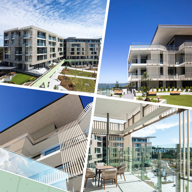 Exterior view of Anglicare Woolooware Shores showcasing terracotta louvers and modern architectural design. Exterior view of Anglicare Woolooware Shores showcasing terracotta louvers and modern architectural design.