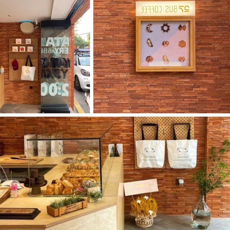 Warm-toned terracotta mosaic tiles in spa interior with natural light